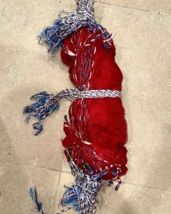 Red burlap shawl