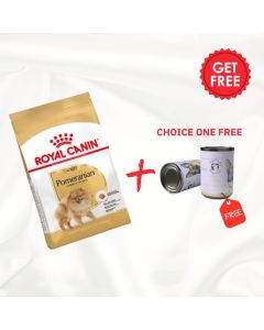Royal Canin Breed Health Nutrition Pomeranian Adult 1.5 Kg + one Farma Pet Treats Canned 375g