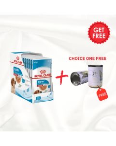 Royal Canin Size Health Nutrition Medium Puppy (Wet Food - Pouches) 10 X 140g + one Farma Pet Treats Canned 375g