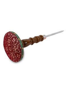 Maroon clotha and wood nail stand 