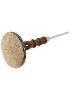 Beige clotha and wood nail  stand 