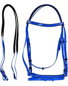 Blue race bridle set tpu with kriss rubber reins 