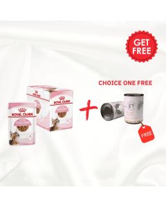 Royal Canin Feline Health Nutrition Kitten Sterilised Jelly (Wet Food - Pouches) 12 X 85G + one Farma Pet Treats Canned 375g