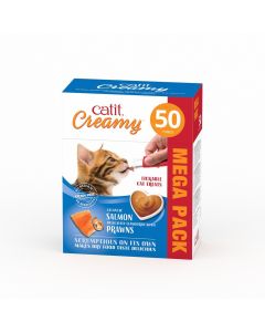 Catit Creamy Treats Mega Pack Salmon With Prawn, 50 Tubes Box (Full Box)
