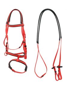 Red race bridle set tpu with kriss rubber reins 