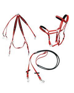 Red and black endurance bridle set tpu with kriss rubber reins 