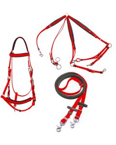 Red and black endurance bridle set tpu with kriss rubber reins 